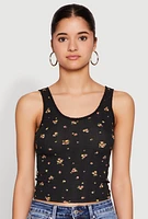 Womens Ribbed Knit Floral Print Tank Top, M