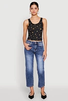 Womens Ribbed Knit Floral Print Tank Top, M