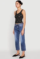 Womens Ribbed Knit Floral Print Tank Top, M