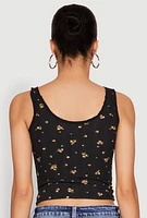 Womens Ribbed Knit Floral Print Tank Top, M