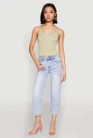 Womens Ribbed Knit Floral Print Tank Top, Green, Size S