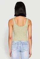 Womens Ribbed Knit Floral Print Tank Top, Green, Size S