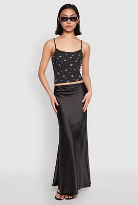 Womens Ribbed Knit Lace Trim Ditsy Print Cami,