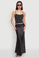 Womens Ribbed Knit Lace Trim Ditsy Print Cami, M