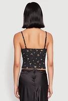 Womens Ribbed Knit Lace Trim Ditsy Print Cami, M