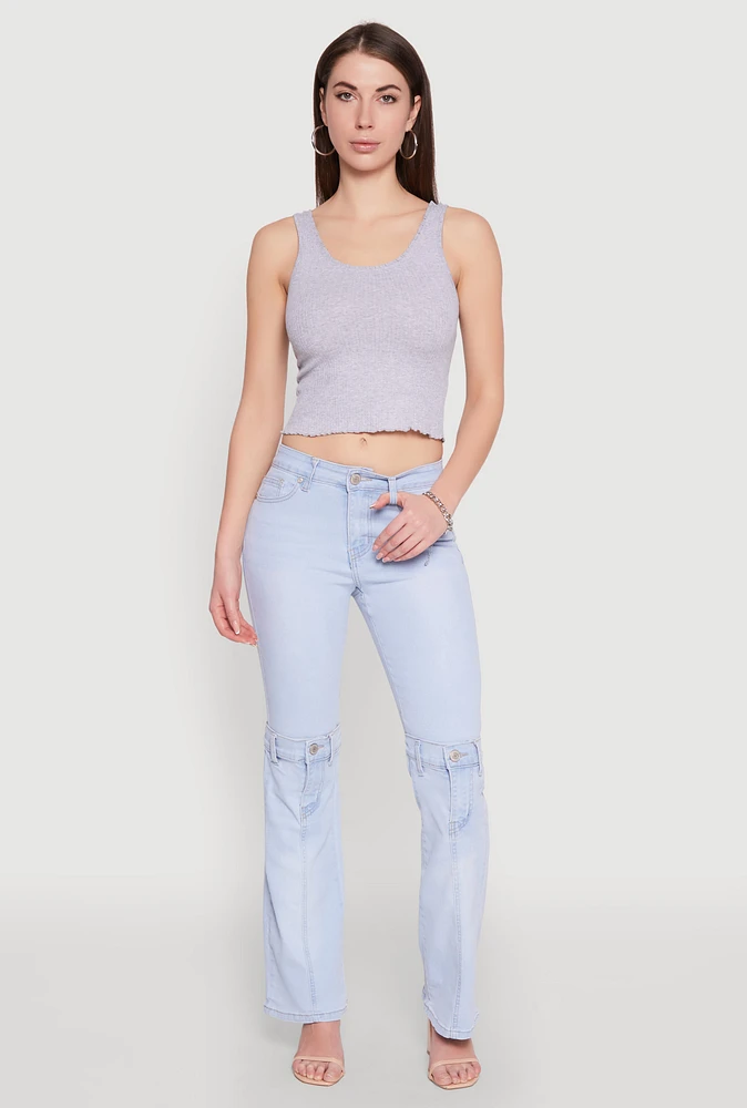 Womens Crochet Trim Rib Knit Tank Top, Grey, Size M
