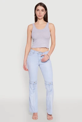 Womens Crochet Trim Rib Knit Tank Top, Grey, Size M