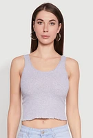 Womens Crochet Trim Rib Knit Tank Top, Grey, Size M