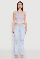 Womens Crochet Trim Rib Knit Tank Top, Grey, Size M