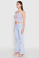 Womens Crochet Trim Rib Knit Tank Top, Grey, Size M