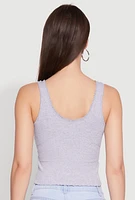 Womens Crochet Trim Rib Knit Tank Top, Grey, Size M
