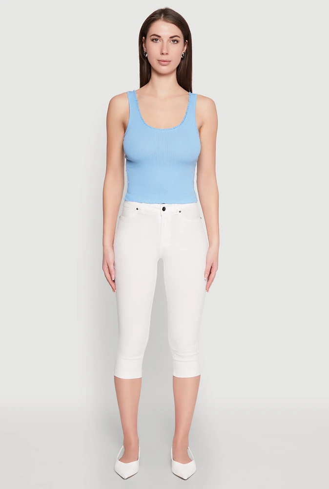 Womens Crochet Trim Rib Knit Tank Top,