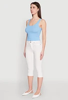 Womens Crochet Trim Rib Knit Tank Top,