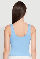 Womens Crochet Trim Rib Knit Tank Top,