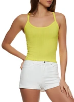 Womens Ribbed Knit Scoop Neck Cami, Yellow, Size M