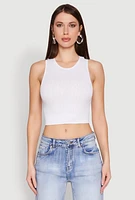 Womens Seamless Cable Knit Crop Tank Top, White, Size L-XL