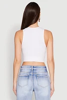 Womens Seamless Cable Knit Crop Tank Top, White, Size L-XL