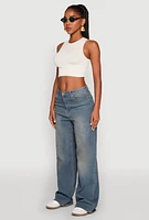Womens Seamless Cable Knit Crop Tank Top,