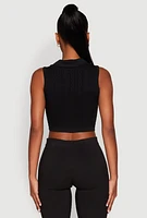 Womens Seamless Cable Knit Polo Crop Top,