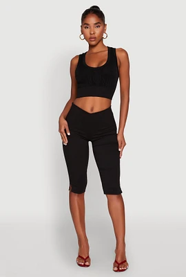 Womens Seamless Scoop Neck Cable Knit Crop Top,