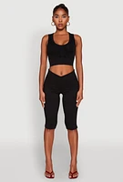 Womens Seamless Scoop Neck Cable Knit Crop Top,