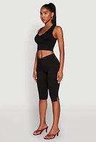 Womens Seamless Scoop Neck Cable Knit Crop Top,