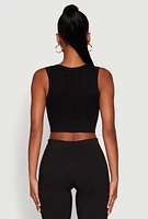 Womens Seamless Scoop Neck Cable Knit Crop Top,