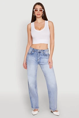 Womens Seamless Scoop Neck Cable Knit Crop Top, White, Size L