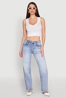 Womens Seamless Scoop Neck Cable Knit Crop Top, White, Size L