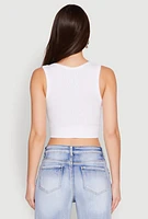 Womens Seamless Scoop Neck Cable Knit Crop Top, White, Size L