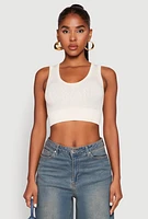 Womens Seamless Scoop Neck Cable Knit Crop Top,