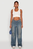 Womens Seamless Scoop Neck Cable Knit Crop Top,