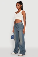 Womens Seamless Scoop Neck Cable Knit Crop Top,