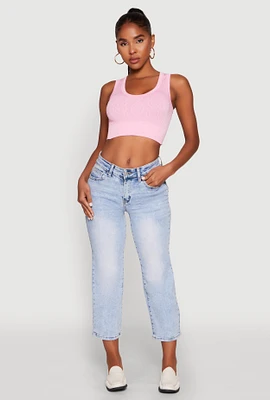 Womens Seamless Scoop Neck Cable Knit Crop Top, Pink, Size M