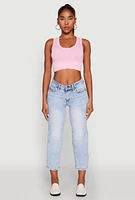 Womens Seamless Scoop Neck Cable Knit Crop Top, Pink, Size M