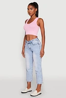 Womens Seamless Scoop Neck Cable Knit Crop Top, Pink, Size M
