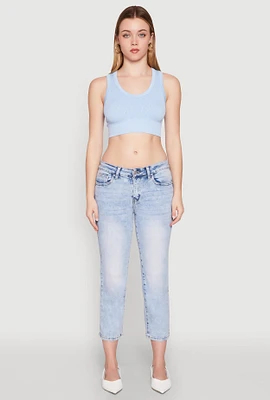 Womens Seamless Scoop Neck Cable Knit Crop Top,