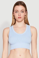 Womens Seamless Scoop Neck Cable Knit Crop Top, Blue,