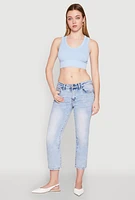 Womens Seamless Scoop Neck Cable Knit Crop Top, Blue,