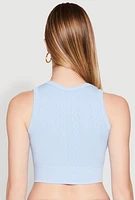 Womens Seamless Scoop Neck Cable Knit Crop Top, Blue,
