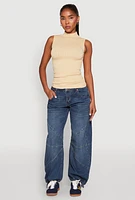 Womens Seamless Mock Neck Tank Top, Beige, Size M