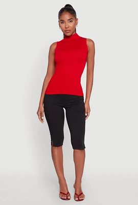 Womens Seamless Mock Neck Tank Top, Red, Size S