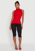 Womens Seamless Mock Neck Tank Top, Red, Size S