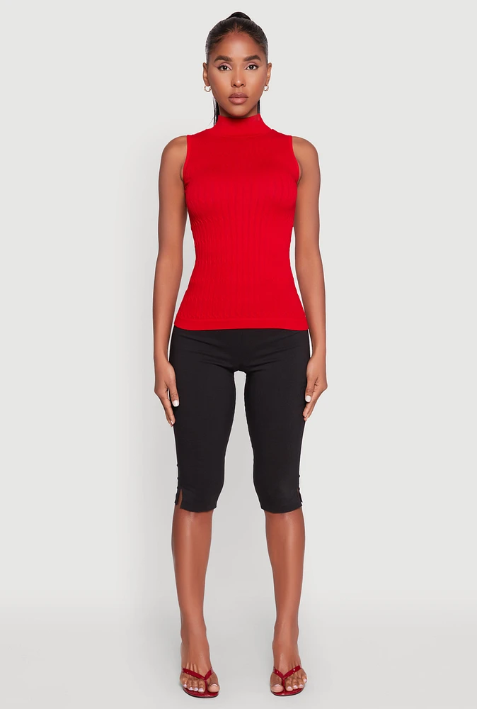 Womens Seamless Mock Neck Tank Top, Red, Size S