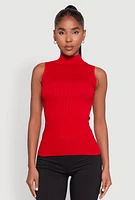 Womens Seamless Mock Neck Tank Top, Red, Size S