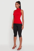 Womens Seamless Mock Neck Tank Top, Red, Size S