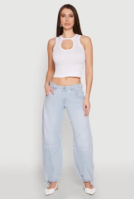 Womens Seamless Cut Out Cropped Tank Top, White, Size S
