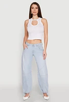 Womens Seamless Cut Out Cropped Tank Top, White, Size S