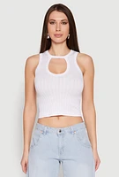 Womens Seamless Cut Out Cropped Tank Top, White, Size S