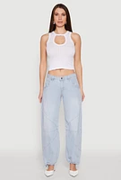 Womens Seamless Cut Out Cropped Tank Top, White, Size S